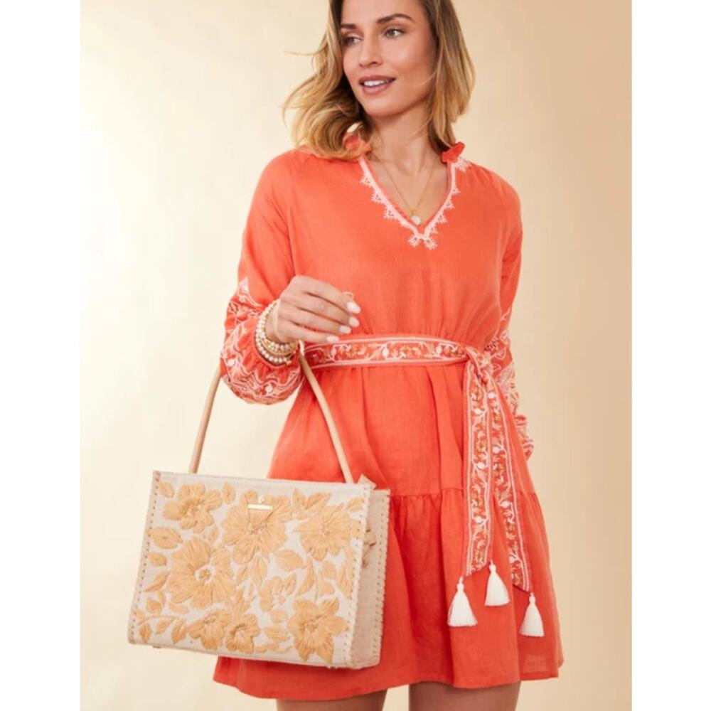 Spartina 449 Piper Raffia Canvas Tote Bag - Calm Waters - NWT - Picture 2 of 10